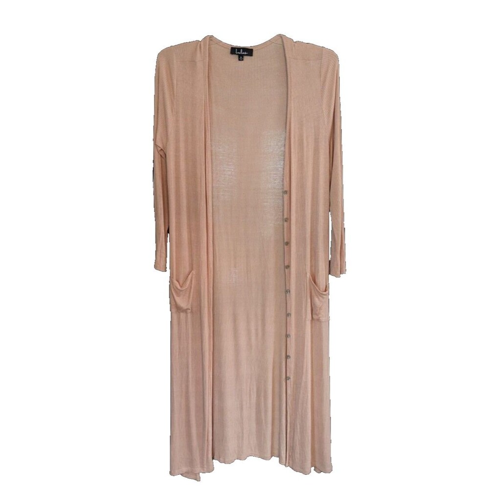 Lulus Women's Dusty Rose Ribbed Long Cardigan Sweater Size XL